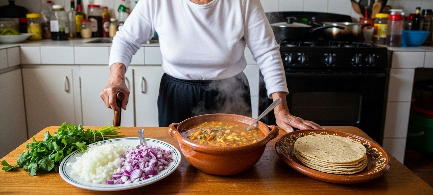 La madre de Pancho, pilar de la familia, cocinando con dedicación
